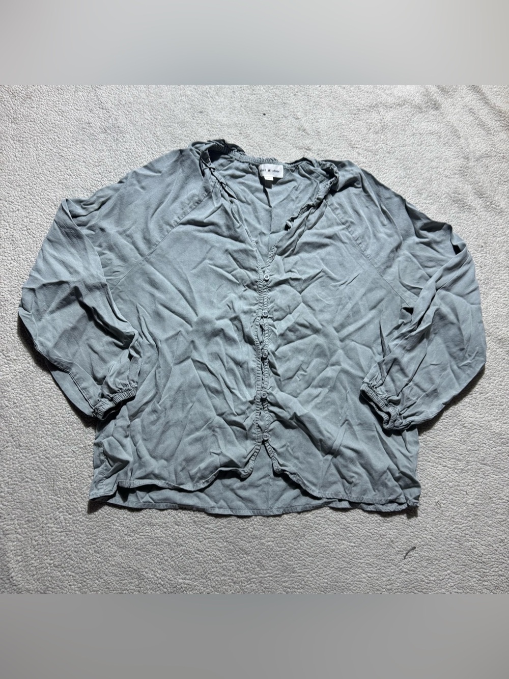 Cloth & Stone Top Womens Large Light‎ Green V Neck Button Up Blouse Lyocell Tee